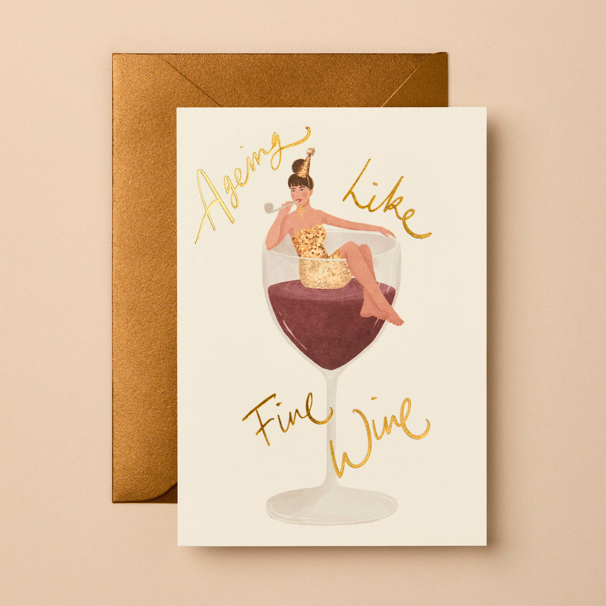 Aged Like Fine Wine gold foil birthday card