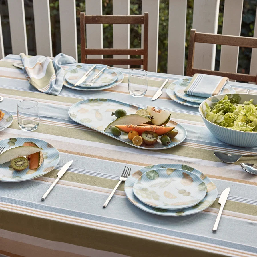 Fairhaven Tablecloth | Blue Green Stripe
