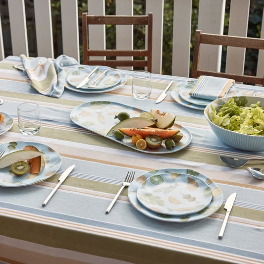 Fairhaven Tablecloth | Blue Green Stripe