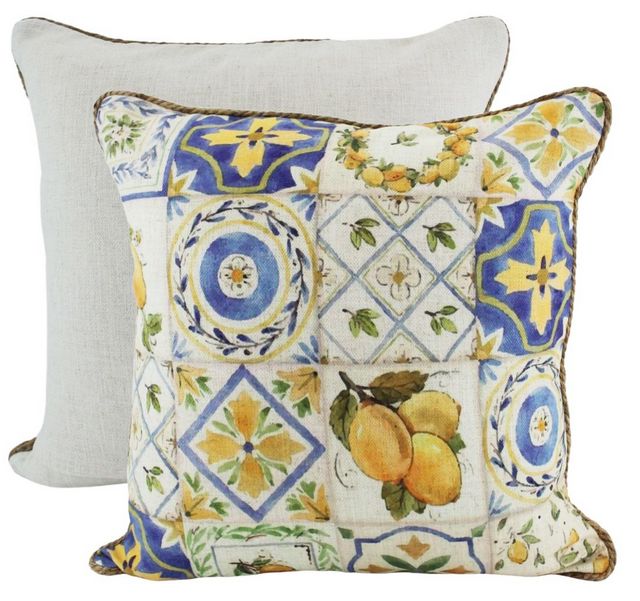 Lemon Tile Linen Cushion