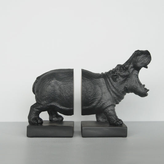 Hippo Bookend Set | Black