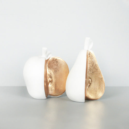 Sliced Apple & Pear Set | White, Gold
