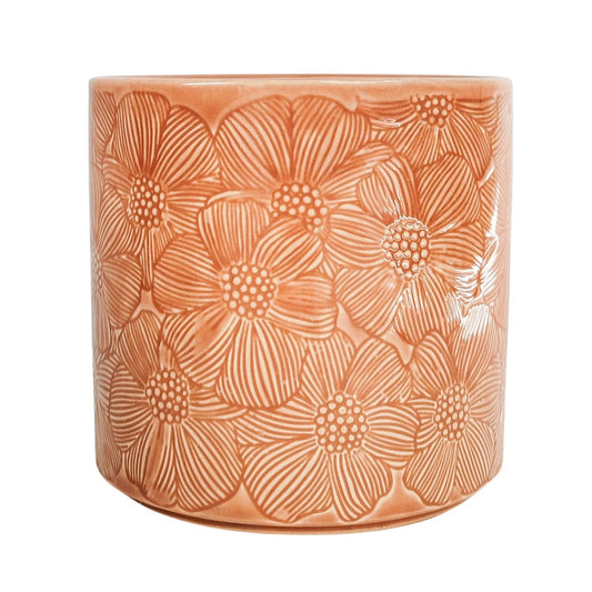 Etched Flower Planter | Salmon