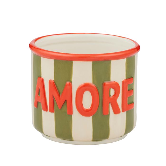 Amore olive and red ceramic planter
