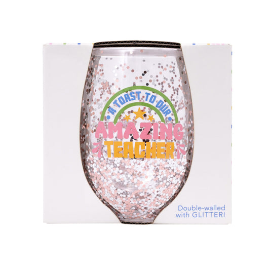 Teacher Glitter Wine Glass | Amazing