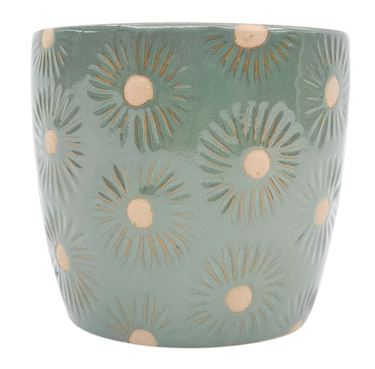 Embossed Daisy Planter | Turquoise