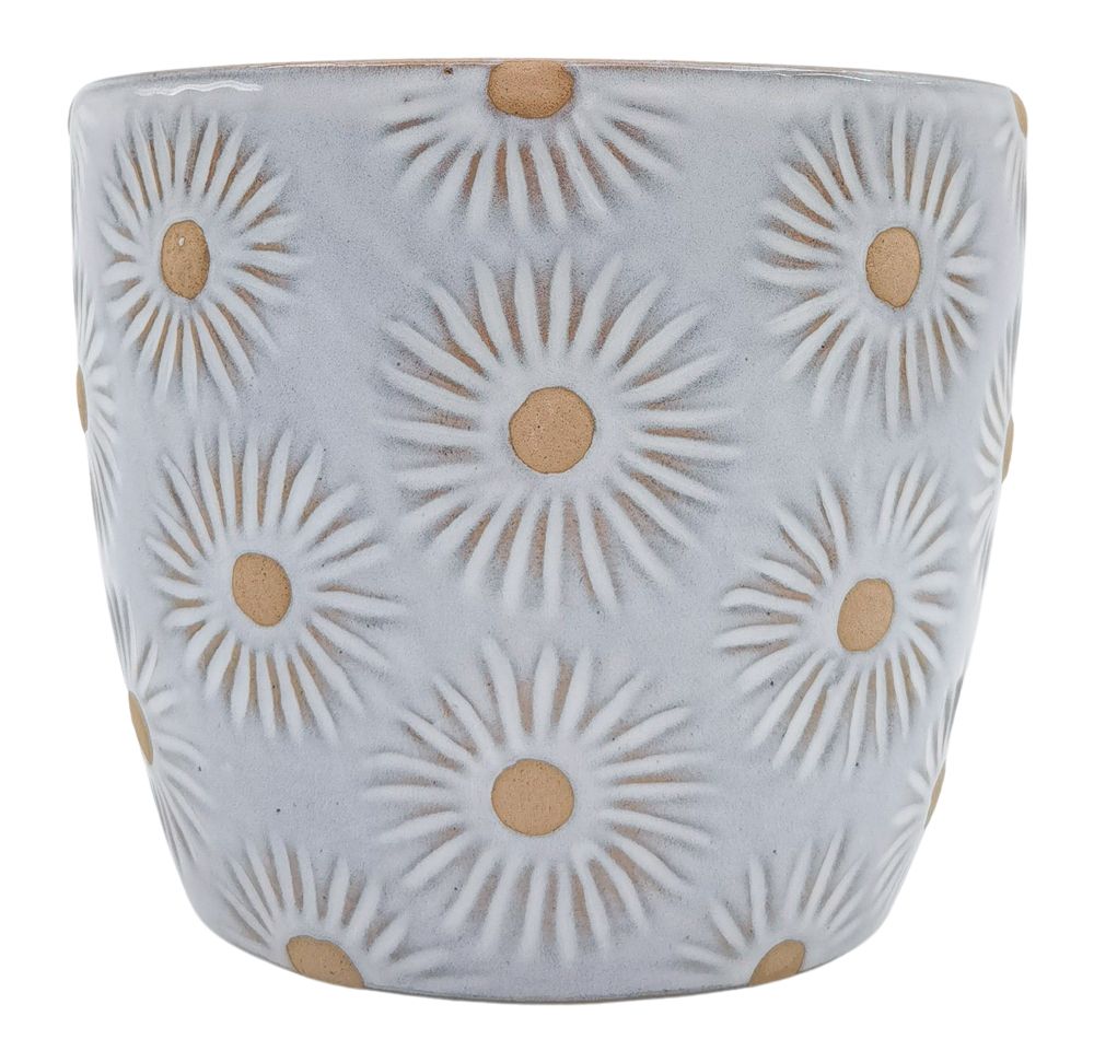 Embossed Daisy Planter | White