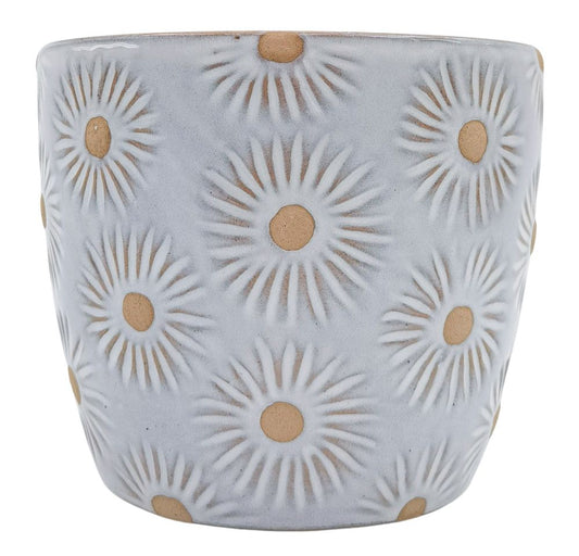 Embossed Daisy Planter | White