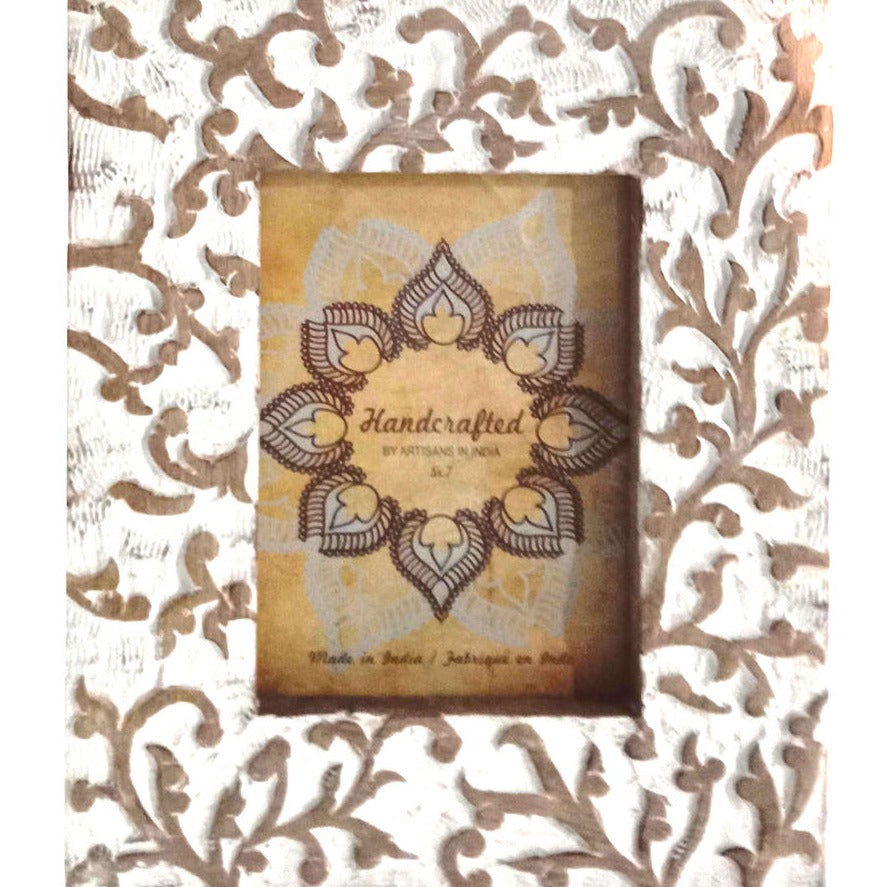 White Washed Leaf Design Wooden Frame