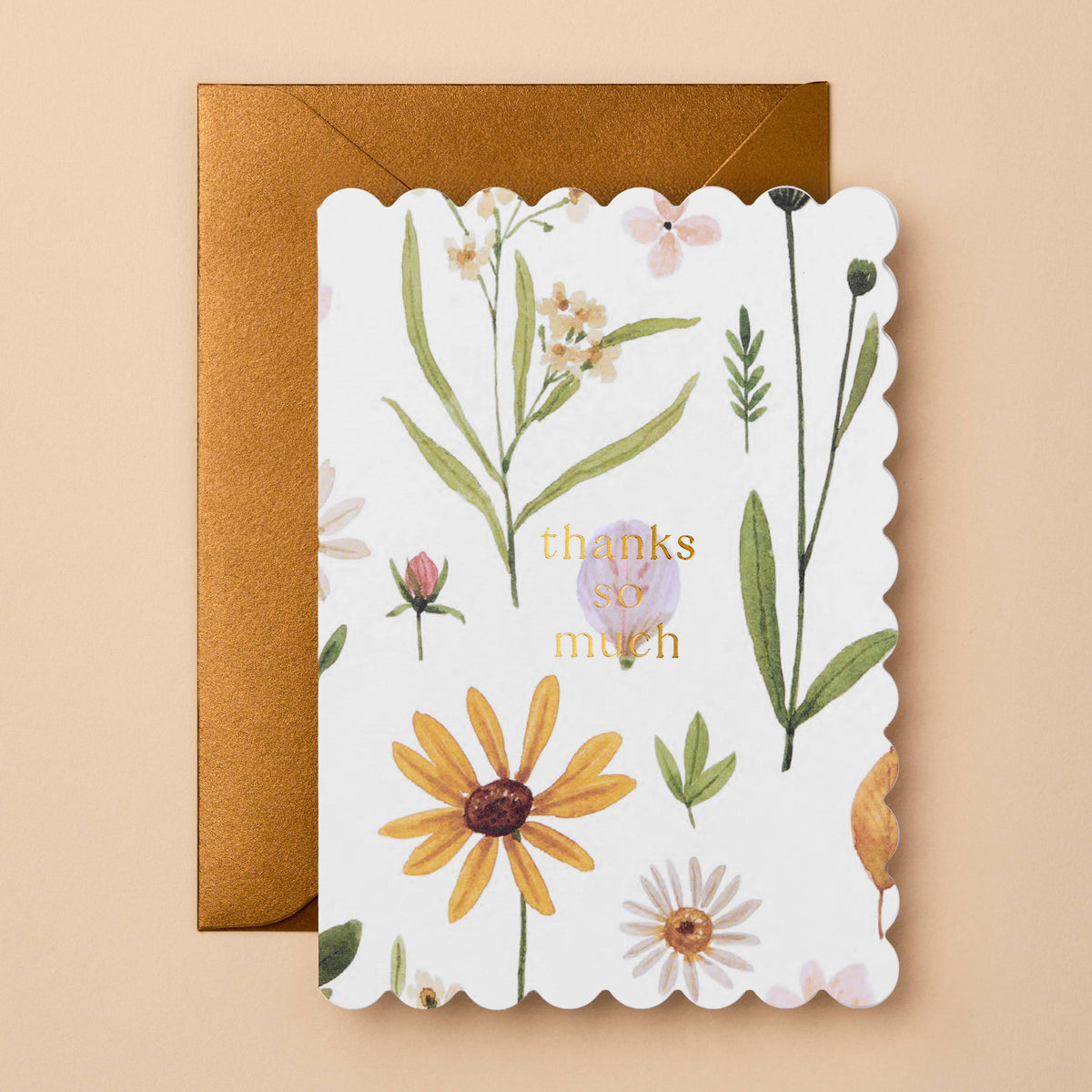 Thanks So Much wildflower card with gold foil