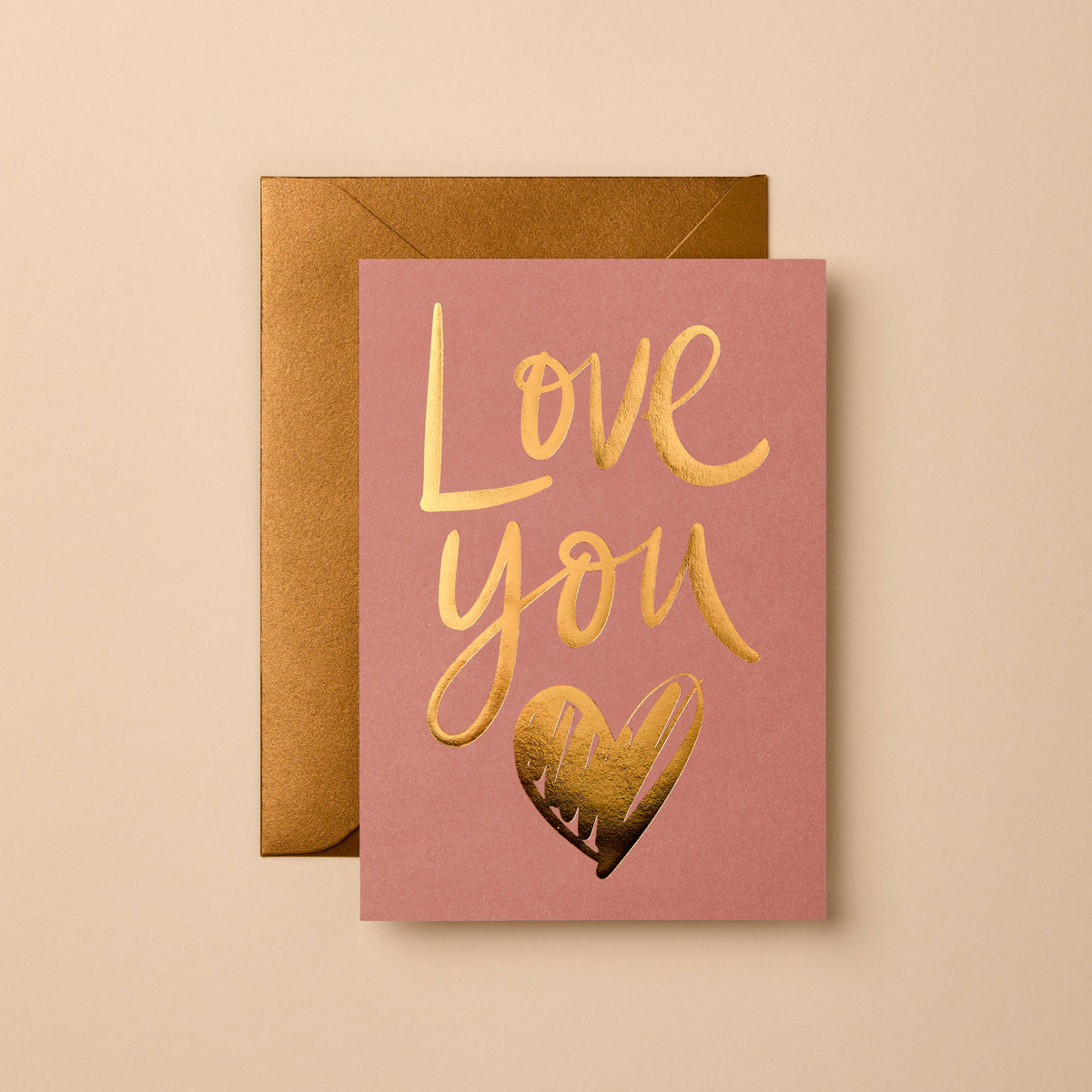 Love You gold foil card with heart