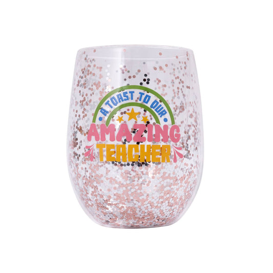 Teacher Glitter Wine Glass | Amazing