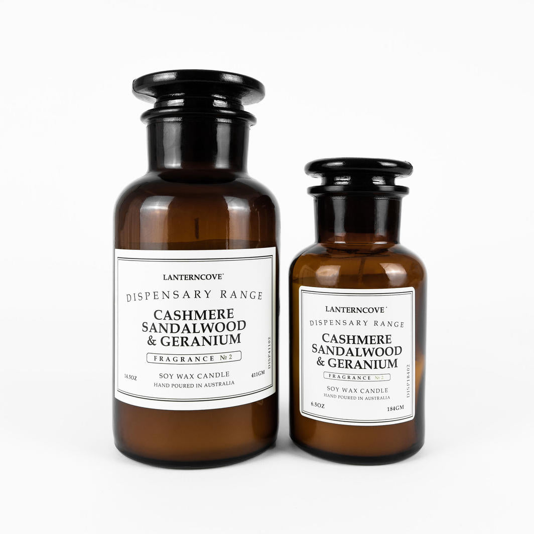 LANTERNCOVE Dispensary Candle | Cashmere, Sandalwood & Geranium