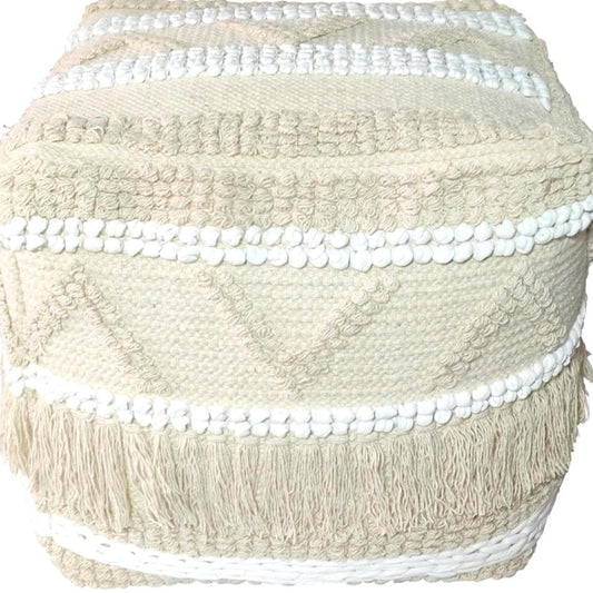 Cream Woven Floor Pouf with Tassels
